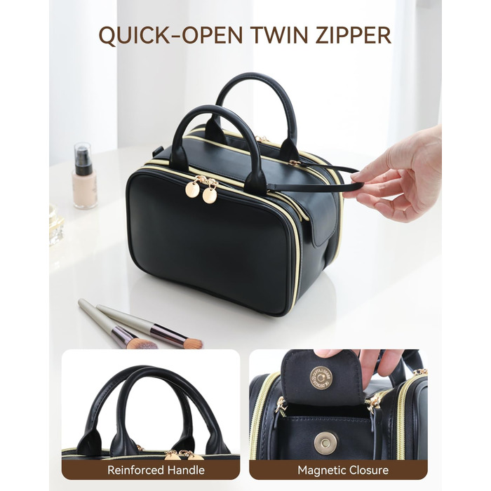 Косметичка-органайзер для подорожей, велика місткість, водонепроникна, з ручкою та кількома відділеннями (Чорний, M)