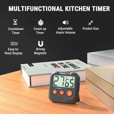 Цифровий таймер ThermoPro TM03 з секундоміром: кухонний таймер, таймер для шкіли, офісу, спорту та догляду за шкірою. Звук регулюється, ABS-пластик