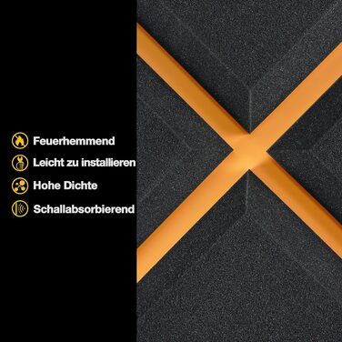 Акустичні панелі Fstop Labs для звукоізоляції, 3D шумопоглинаючий піропористий поролон (гриби), 12 шт, 30 x 30 x 5 см, чорний — для студії, офісу та дому