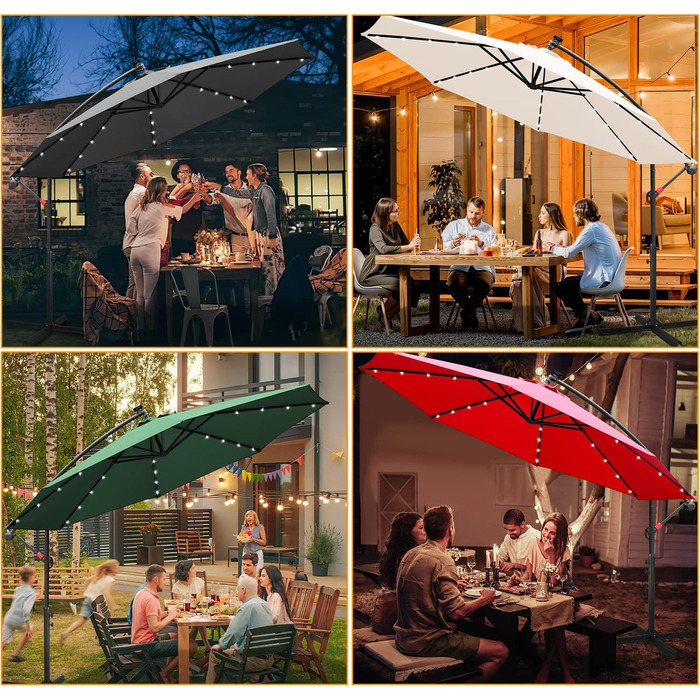 Daromigo Parasol 300/350 cm with Crank | Pergola Parasol with Stand | Garden Parasol Sun Protection UV Protection Aluminum | Crank Parasol Market Parasol Waterproof for Garden