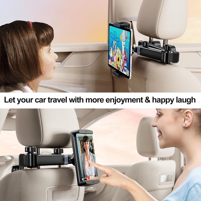 Тримач для планшета в авто, [алюмінієвий довгий кріплення] Тримач для планшету на підголівник авто, [надійно фіксується] Тримач для iPad в авто, чорний, H2