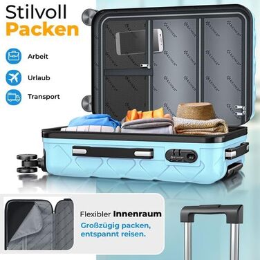 Набір валіз KESSER® 3 шт. | Валізи з ABS, кодований замок, ваги, органайзер, 360° колеса | Ручна поклажа та великі валізи для подорожей та бізнесу (Скай Блю)