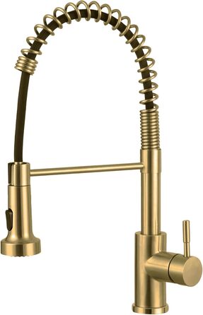 Чорний кухонний змішувач з висувною лійкою, високий поворотний вилив, 2 режими розпилення, шланговий, нержавіюча сталь, матове золото