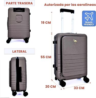 Чемодан валіза на колесах Camir - Smart-чемодан, ручна валіза, 55 x 35 x 23,5 см, ABS + PC (Сірий). USB-порт, TSA-замок, 4 колеса, передня кишеня