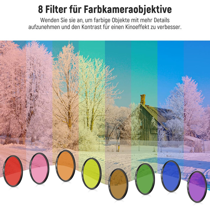Набір фільтрів об'єктива NEEWER 9 шт. (55mm) з кольорового скла: червоний, оранжевий, синій, жовтий, зелений, коричневий, фіолетовий, рожевий, сірий
