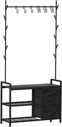 Вішалка для одягу з лавкою Leader Accessories, метал, чорний/чорне дерево, 176x30x84 см