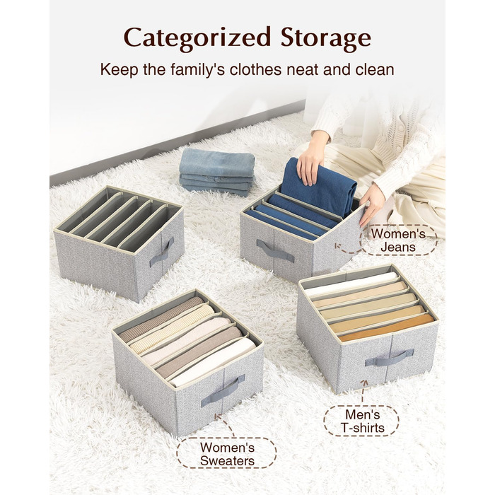 4 Piece Drawer Organizer, Jeans Closet Organizer, Foldable Storage Box with Compartments for Storing Clothes, Jeans, Shirts, Blankets, Underwear (12in. 4 Pack, Assorted)
