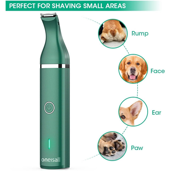 Триммер для догляду за лапами собак Oneisall, тиха машинка для стрижки лап собак, котів, очей, вух, обличчя, зелений
