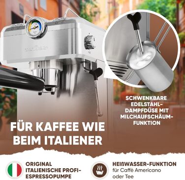 Кавоварка еспресо ProfiCook PC ES 1267, 20 бар, для меленої кави та капсул Nespresso, з італійською помпою, напівавтоматична, портфільтр