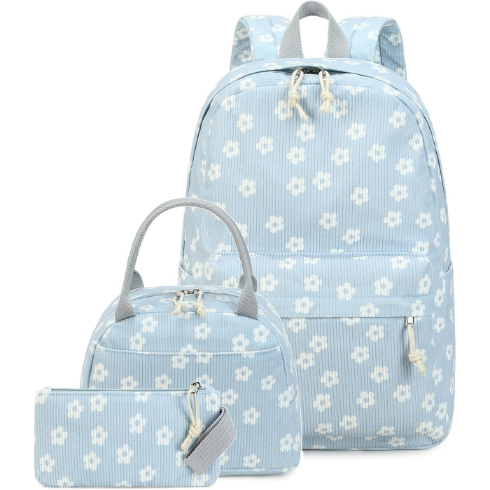 Шкільний рюкзак LEDAOU для хлопчиків та дівчаток-підлітків, білий з ромашками, чорний, блакитний (95)