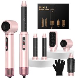 OKWRAP Haarstyler 5 в 1: Airbrush, фен, локони, випрямляч. Набір для створення зачісок (рожевий)