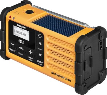 Радіо Sangean MMR-88 DAB: Багатофункціональне аварійне радіо з ручним заводом, DAB+, FM-RDS, LED-ліхтарик, для відпочинку на природі, кемпінгу та надзвичайних ситуацій, жовте