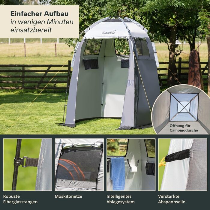 Skandika Camping Shower Tent | Privacy Changing Tent with 230cm Height, Silver-Coated, Waterproof, Separate Ground Sheet, 3 Ventilated Windows, Towel Holder, Shower Attachment | Toilet Tent