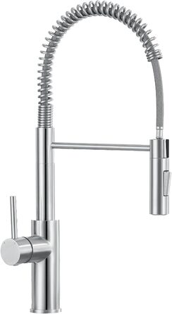 Змішувач кухонний CECIPA з витяжною насадкою, висувний, з двома режимами струменя, поворотний на 360°, одноlever, нержавіюча сталь, срібло