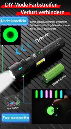 Повторно заряджувана тактична ліхтарик з USB, Zoom, IP67, 11 режимів, 26650 акумулятор для дому, відпочинку, надзвичайних ситуацій та патрулювання