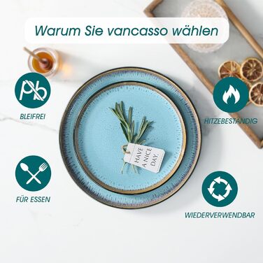 Набір мисок Vancasso (36 шт.) для сім'ї: 6 мисок з кераміки (840 мл), салати, супи, десерти. Безпечно в мікрохвильовці та посудомийній машині (Морська блакить)