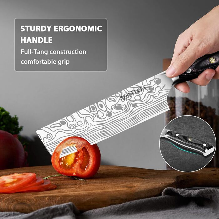 Набір японських ножів MOSFiATA: Накірі 7 та 5,5 дюймів (EN.4116), ніж для приготування їжі, кухонний ніж, ніж для овочів з піхвою, подарункова упаковка та серветка