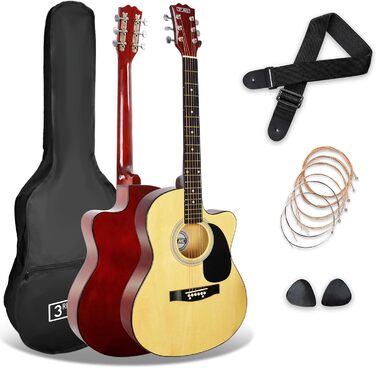 Акустична гітара 3rd Avenue 4/4 з каподастром, Cutaway, для початківців – набір з чохлом, ремінком, медіаторами та запасними струнами