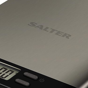 Кухонні ваги Salter Arc Pro: цифрові, з нержавіючої сталі, LCD дисплей, функція тарування, 5 кг, чорний колір