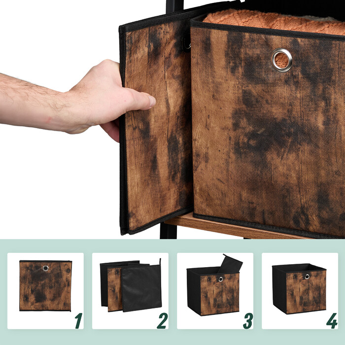 Relaxdays Fabric Storage Boxes with Wood-Look Design, 6-Piece Set