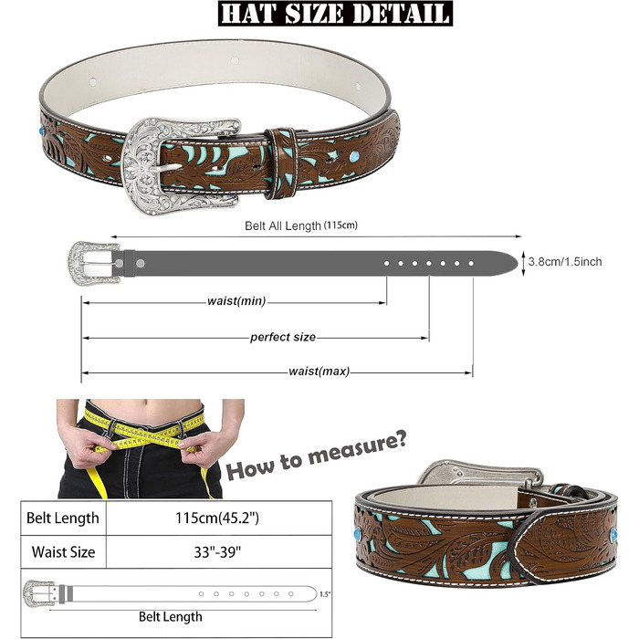 Жіночий/Чоловічий ковбойський ремінь INOGIH з регульованою пряжкою у вінтажному стилі - для джинсів, штанів, суконь. Розмір 30'-39' (107 см)