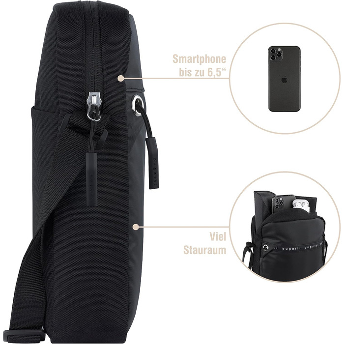 Чоловіча сумка Bugatti Blanc DeLight на плече, з та́рпауліну та нейлону, чорна