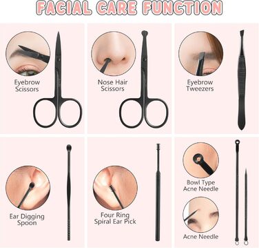 Набір для манікюру 19 предметів: професійний ніж для обрізання нігтів з нержавіючої сталі, чорний шкіряний футляр, портативний набір для догляду за нігтями для подорожей або дому, подарунок