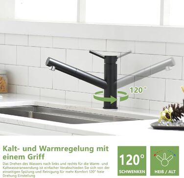 Кухонний змішувач AIMADI висувний чорний з 3-х режимним душем, 38 см шланг, однорідний змішувач для холодної та гарячої води, підходить для раковини та кухонного острова, водоспад, чорний колір