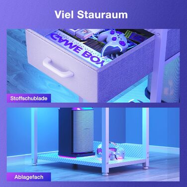 Ігровий стіл Coleshome з LED-підсвічуванням, з ящиками та полицею, регульований, з тримачем для навушників (білий карбон, 120×48 см)