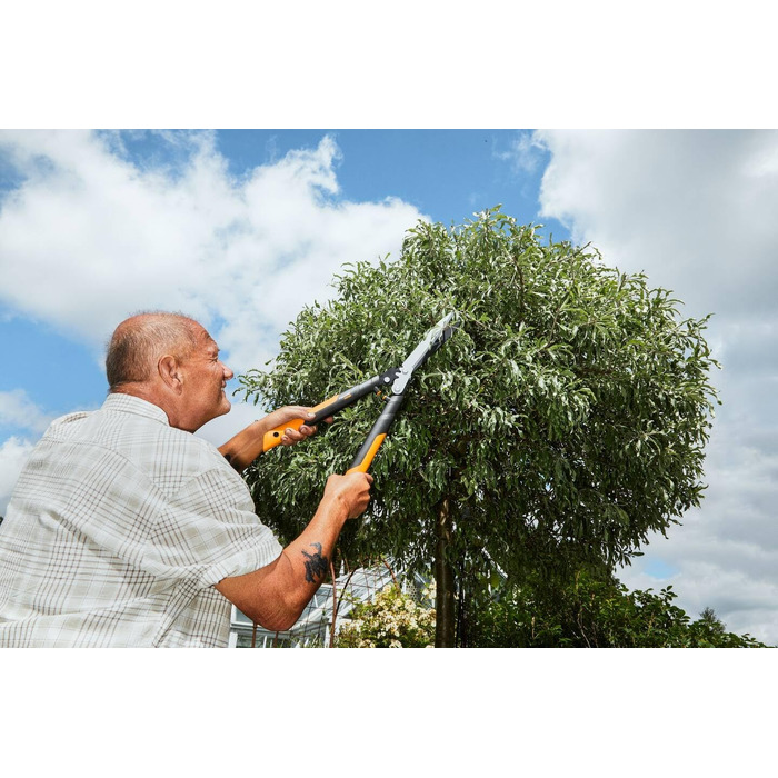 Садові ножиці Fiskars PowerGear X HSX92, антипригарне покриття, сталеві леза, 63 см, чорні/помаранчеві