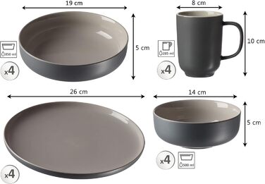 Набір посуду серії Jasper від Ritzenhoff & Breker | 16 предметів, сірий колір