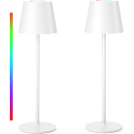 LED-лампа Qsky настільна бездротова диммерна акумуляторна, перезарядна тепле світло 3000K+RGB, алюміній, вологостійка для ресторану, спальні, бару, IP54 (срібна 2 шт.) (біла 2 шт.)