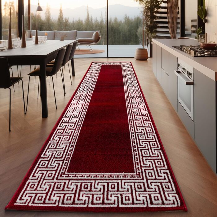 Килим для вітальні, спальні, їдальні, коридору, кухні. Сучасний килим з геометричним малюнком, короткий ворс, легко чистити. Колір: червоний, 140 x 200 см