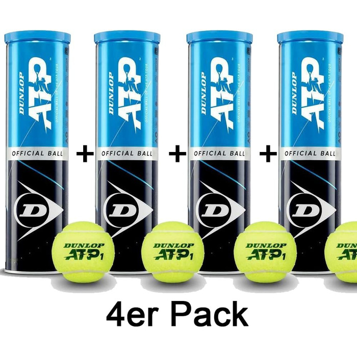 4 тенісні м'ячі Dunlop ATP 4TIN в упаковці з 4 шт. – вигідний набір