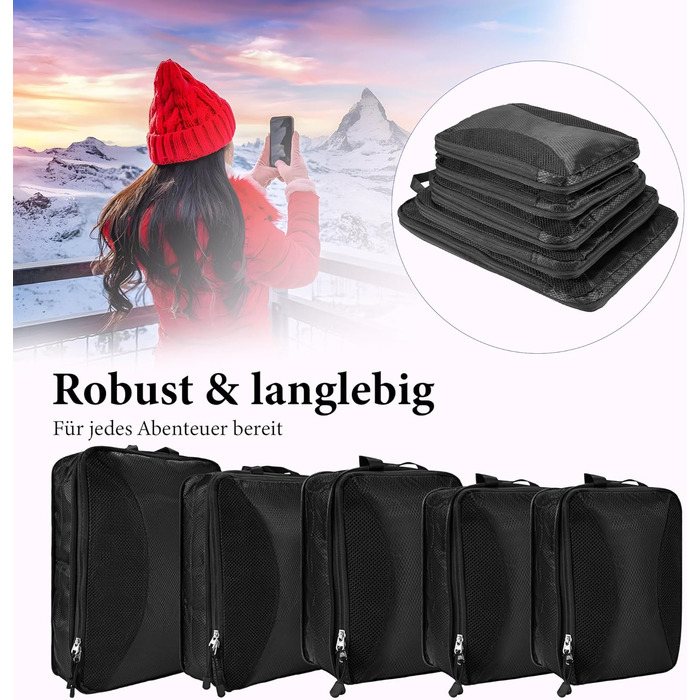 Органайзер для валізи KiwiPower, 8 шт. – комплект компресійних кубиків для одягу, чорний