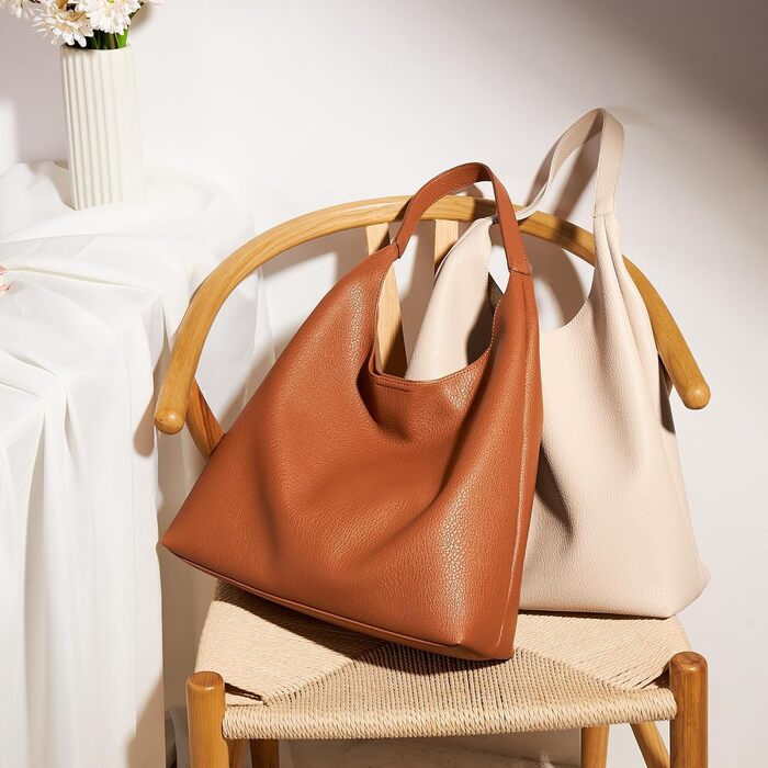 Сумка жіноча KALIDI Shopper Hobo з PU шкіри, вінтажна сумка-тоут з кнопкою, велика для роботи, навчання, повсякденного використання (коричнева)