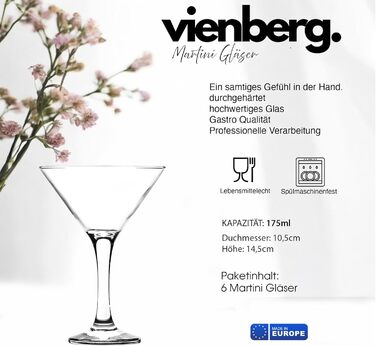 Набір склянок для коктейлів Martini 175 мл | Професійний ресторанний посуд Gastro якості | Для Martini, Cosmopolitan, Manhattan, Margarita, Sidecar (6 шт.)