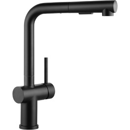 Змішувач кухонний з висувною лійкою, чорний, з двома режимами струменя, 360° обертання, з нержавіючої сталі