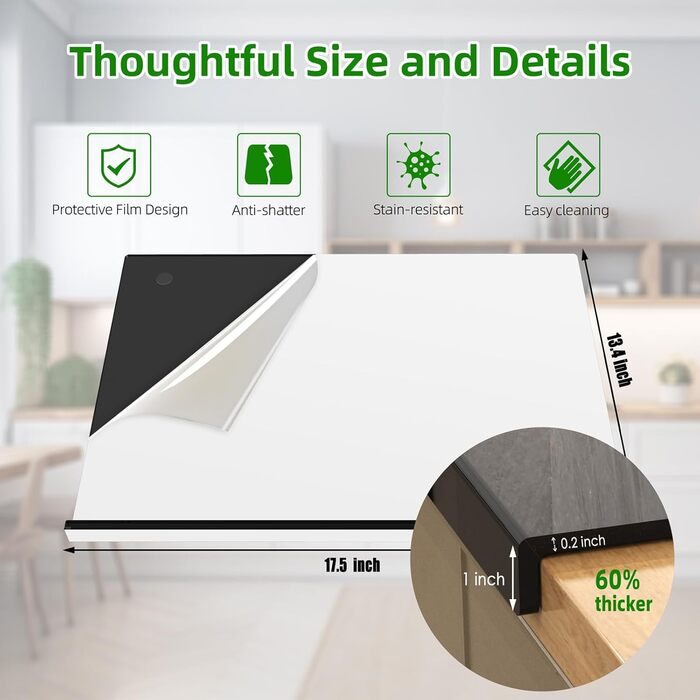 Акрилові дошки для нарізання SUBAER, кухонна робоча поверхня, прозорі, товсті та міцні, захист робочої поверхні, дизайн з краями, 8 антиковзні підкладки, чорний, 43.2 x 34 см