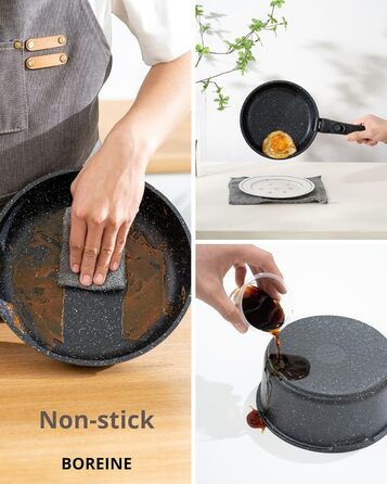 Набір посуду BOREINE 14 предметів: каструлі та сковороди з антипригарним гранітним покриттям (PFOA-free), знімні ручки, для всіх типів плит (індукція, склокераміка, газ, духовка), коричневий