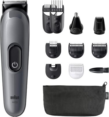 Braun Multigroom Series 3 AIO3545: Триммер 8-в-1 для бороди, волосся та тіла (сірий)