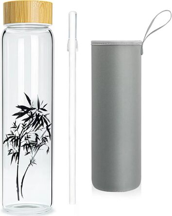 Glass Drinking Bottle 1l Glass Water Bottle with Bamboo Lid 1 Liter (1000ml) (Bamboo 1liter)