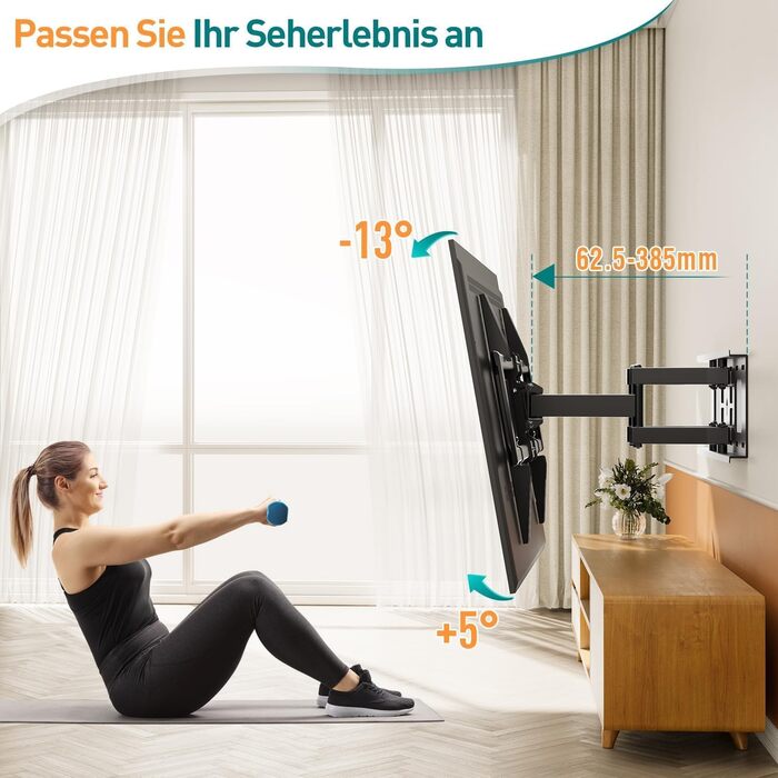 Настінна кріплення для телевізора ELIVED EV015 - 37-84 дюймів, LED, LCD, OLED, Plasma, рухливе, до 45кг, VESA 600x400 мм