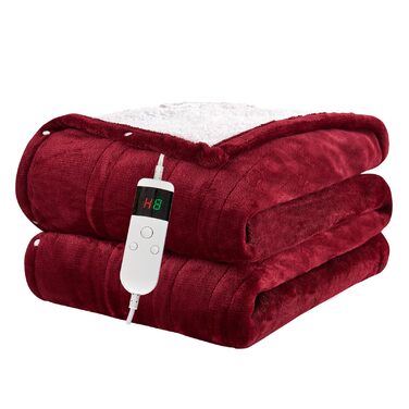 Електрична ковдра з підігрівом 130x180 см, 10 режимів нагріву, таймер автовимкнення, захист від перегріву, машинне прання, червона
