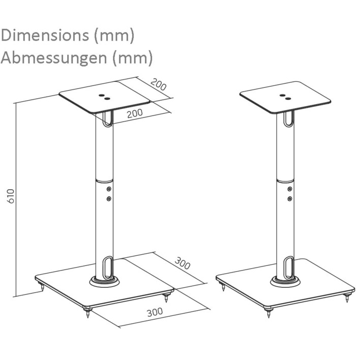 Підставка для акустики з металу та скла (пара) - 25 кг, 61 см
