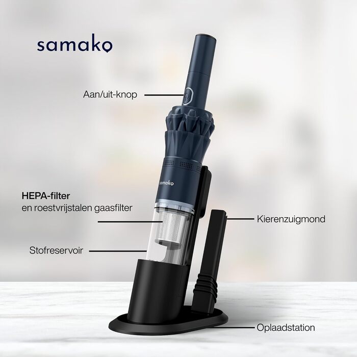 Samako Акумуляторний пилосос NanoDetect Pro 13.5 кПа з LED-дисплеєм, ультралегкий (0.85 кг), HEPA-фільтр, для дому, авто та дивана, 120 Вт