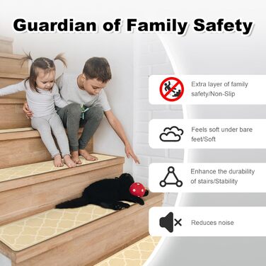15 килимків на сходи 76x20 см, антиковзаючі, самоклеючі, для дітей, літніх людей та собак, машинне прання, з TPR-гумовою основою (Бежевий)