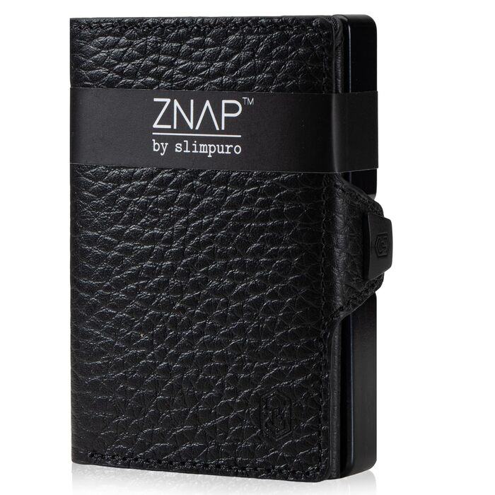 ZNAP® Slim Wallet - чоловічий картхолдер з RFID захистом, шкіряний гаманець для карт та готівки, колір: димчастий чорний, 12 карт
