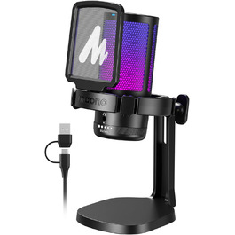 MAONO DGM20 Чорний USB Мікрофон для Ігор з Поп-фільтром та Керуванням Гучності - для Стрімінгу, Подкастів, Twitch, YouTube, Discord, PC, Mac, PS4/PS5