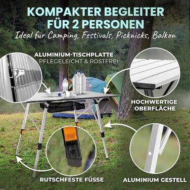 Складаний туристичний столик з регулюванням висоти до 69,5 см, алюміній, для кемпінгу, балкону, 2 особи, легкий, з сумкою